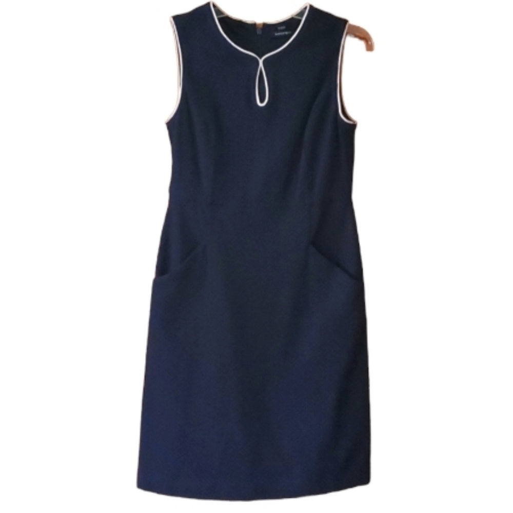 Lands End Womans Navy Nautical Keyhole Sleeveless Dress Size 6